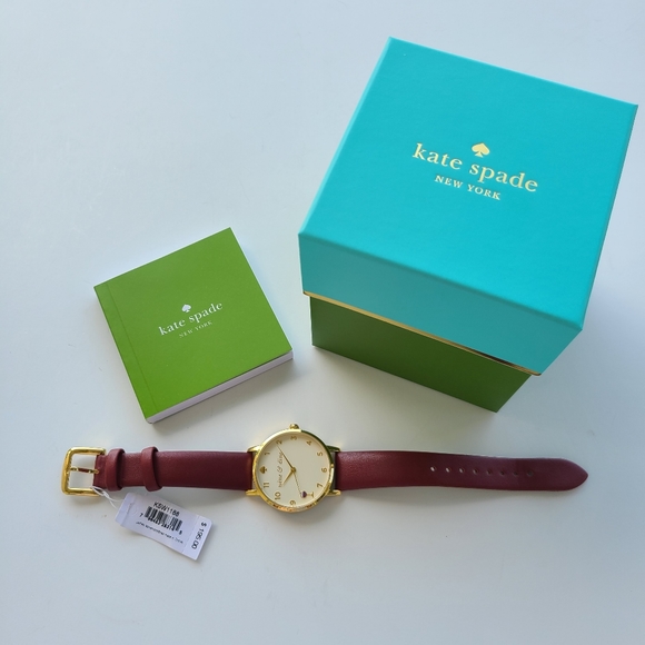 KATE SPADE Metro Wine & Dine Leather Burgundy Gold Watch - Picture 6 of 12